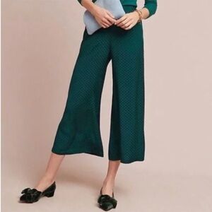 Green silky wide-leg pants from Anthropologie